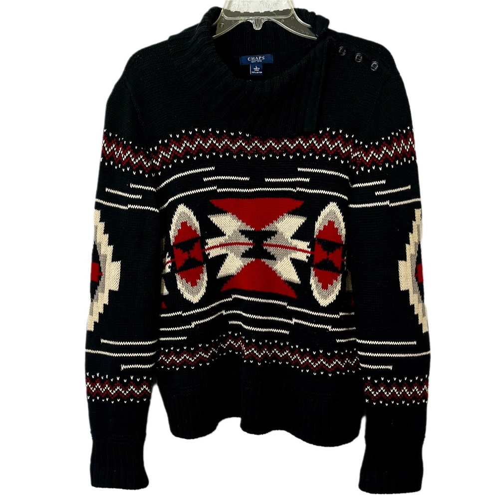Vtg Chaps RL Women’s Southwestern Design Cotton Sweater Size L Winter Ski Lodge